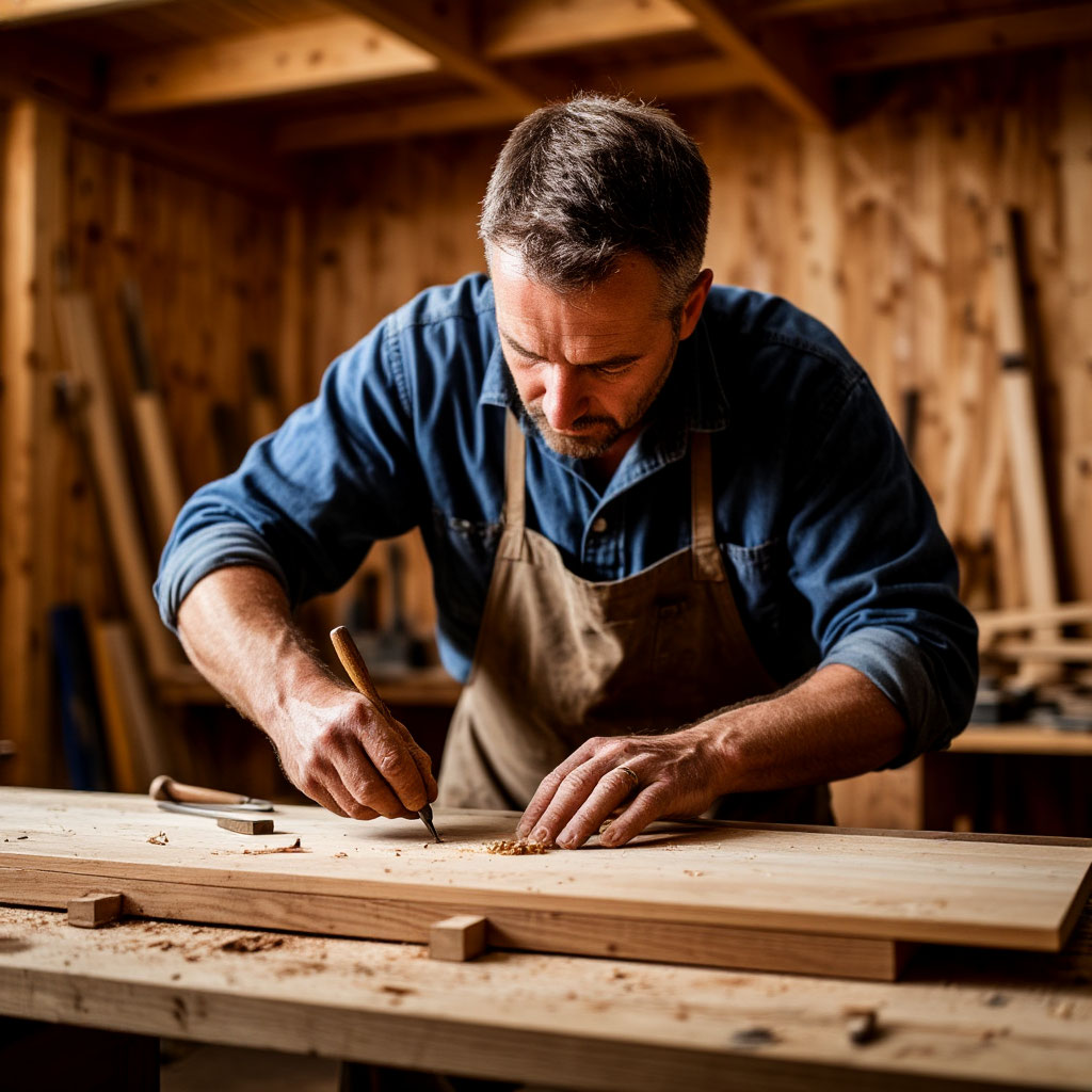Atelier Maison du Bois - Artisan travaillant le bois massif