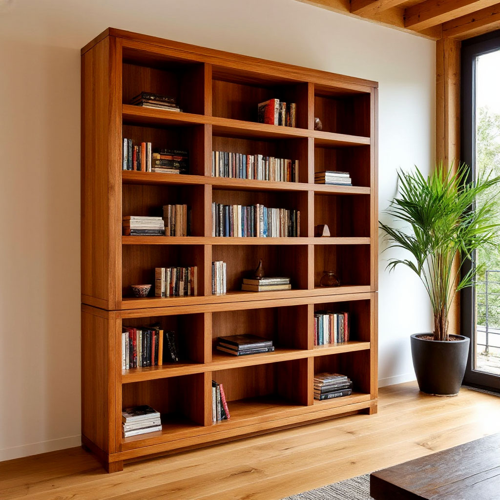 Bibliothèque sur mesure en bois massif - Maison contemporaine Lyon