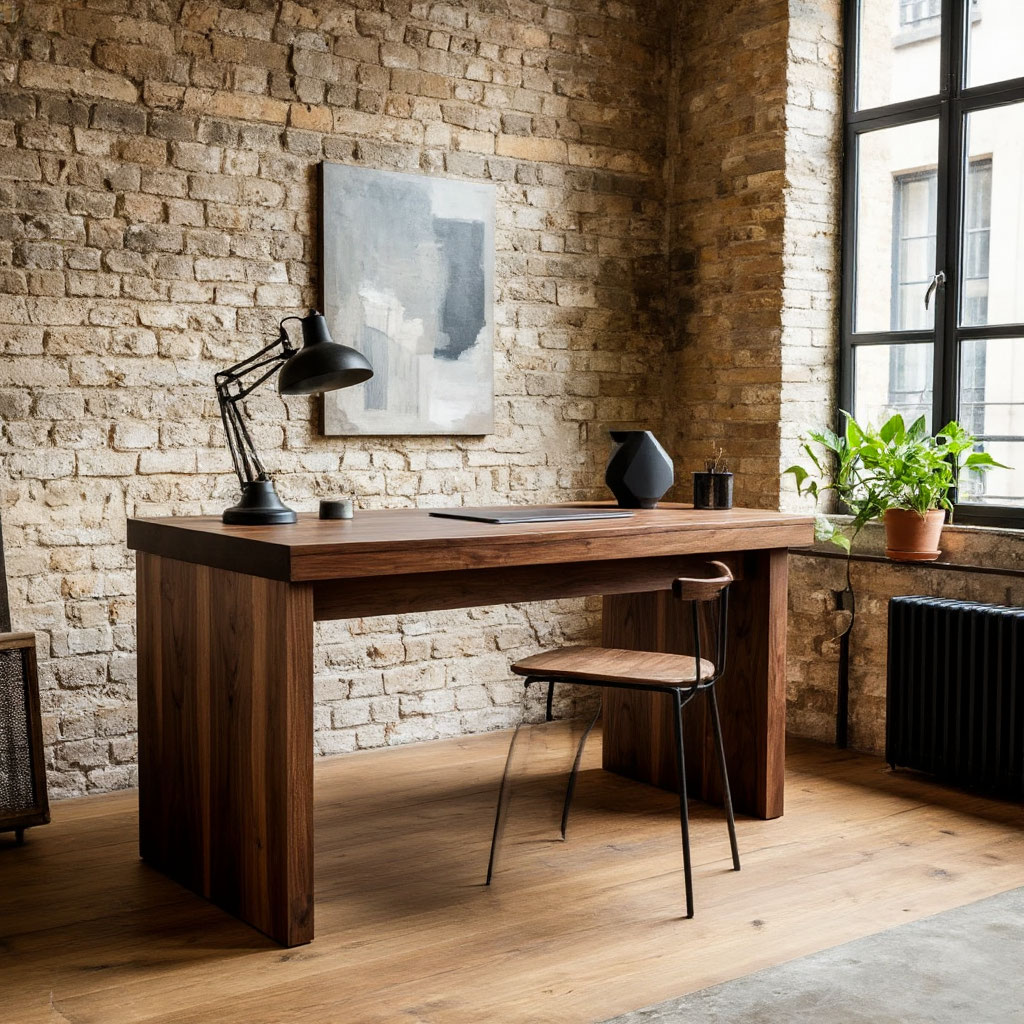 Bureau en noyer massif - Loft industriel Le Marais